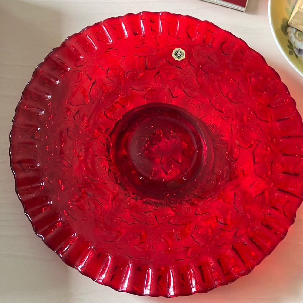 Vintage Red Glass Serving Platter